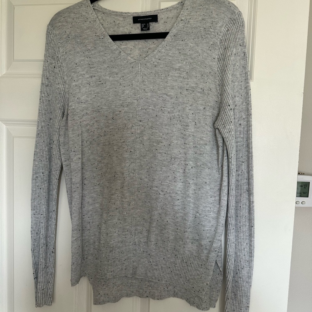Atmosphere Light Gray Speckled V-Neck Sweater